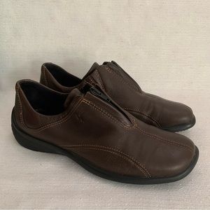 Ecco Brown Leather Zip Front Casual Loafer Woman’s UK5.5 US 7.5